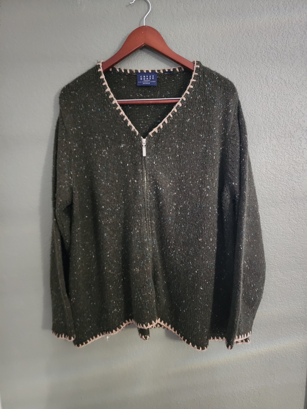 Vintage Crazy Horse Liz Claiborne Speckled Knit Zip Sweater Cottagecore Grandpa